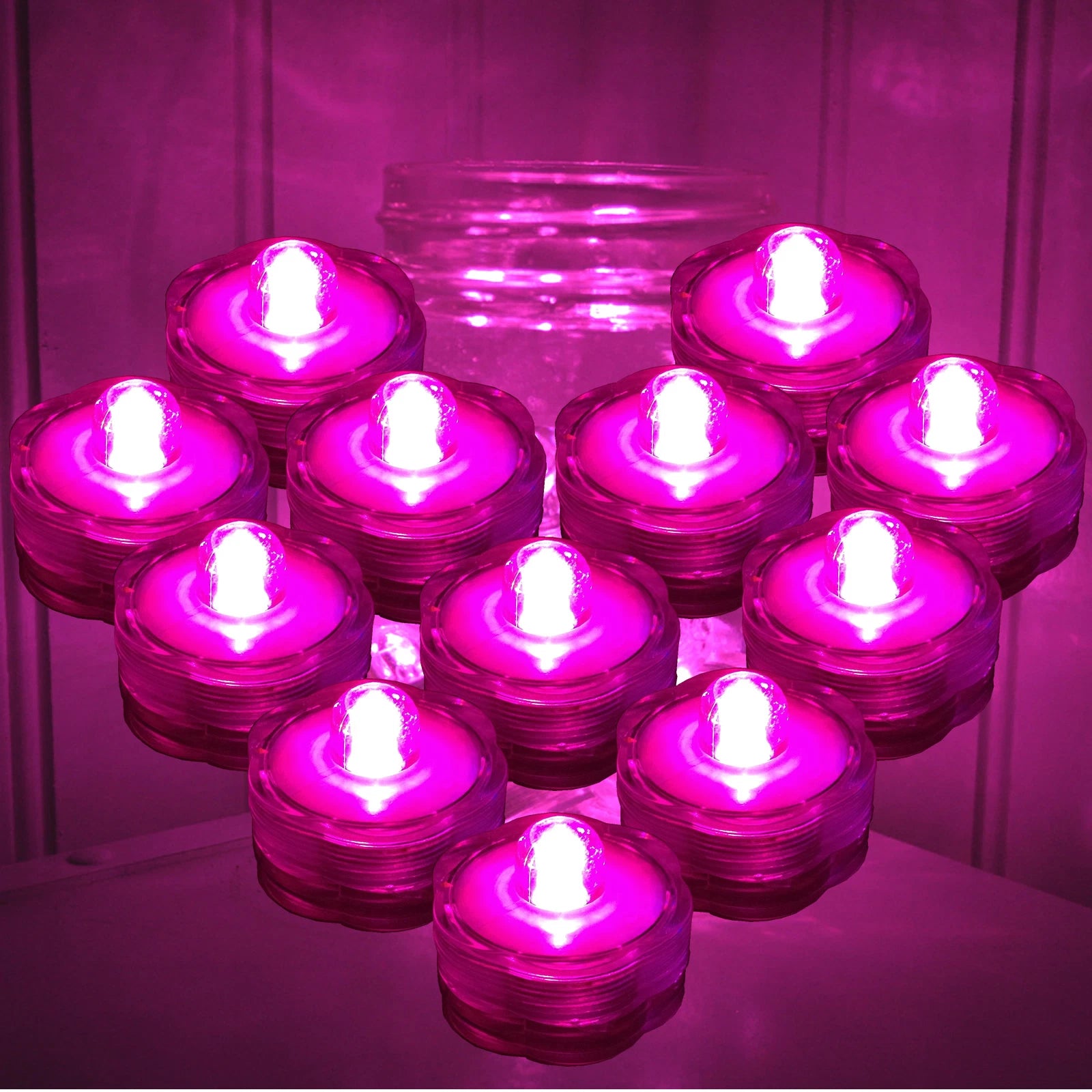 12 Pack PINK Submersible Waterproof Underwater Battery LED Tea Light~Wedding