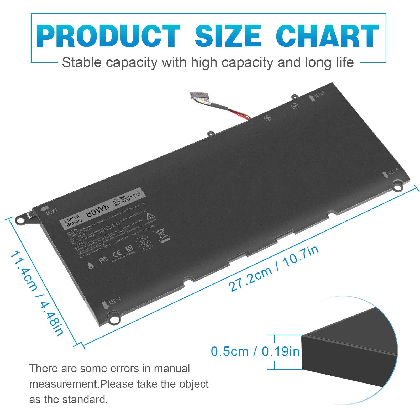 For Dell PW23Y Battery XPS 13 9343-9350 XPS 13 9360 Series RNP72 0TP1GT TP1GT