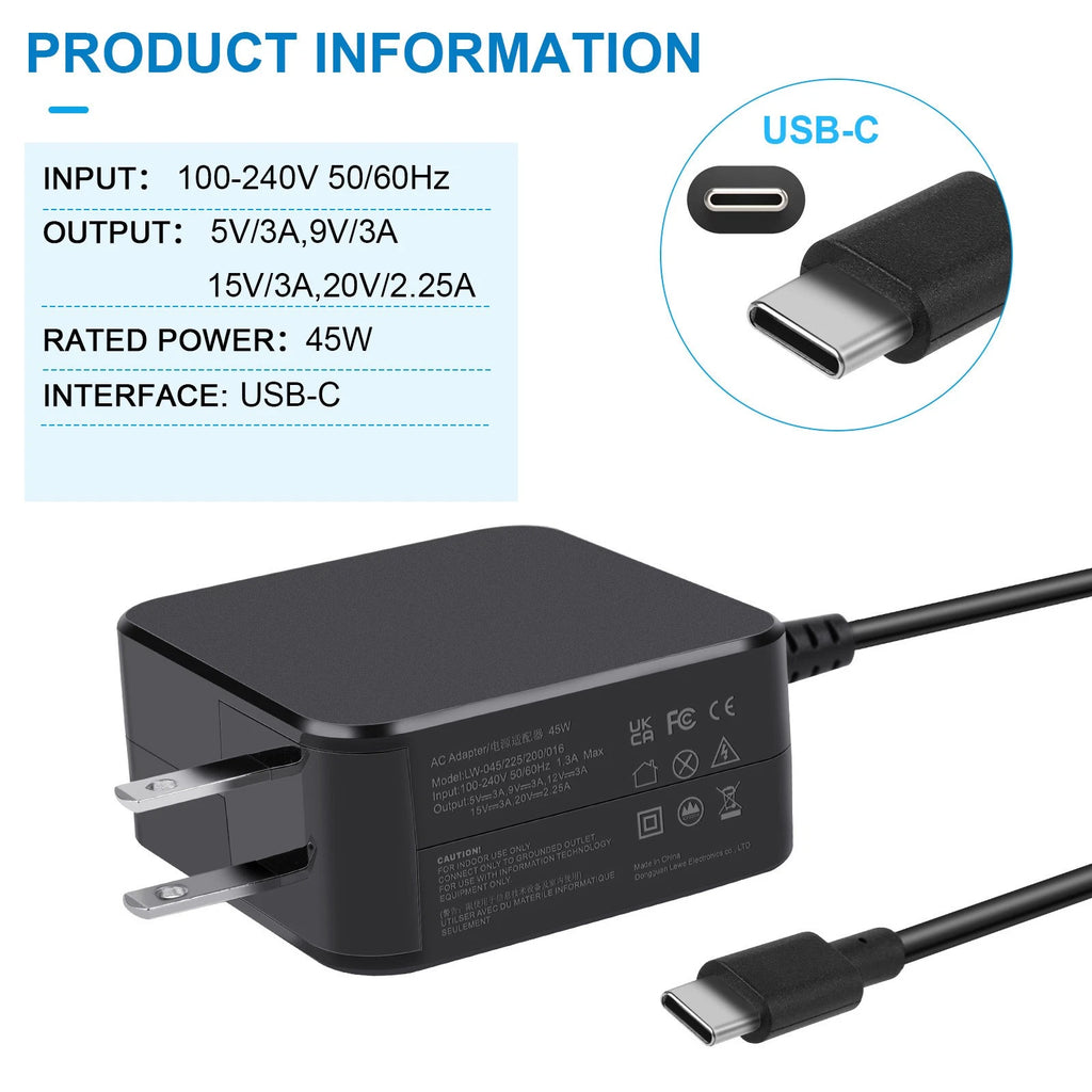 LOT OF USB C Type C 45W Adapter Charger For Laptop Lenovo Acer Dell HP ASUS