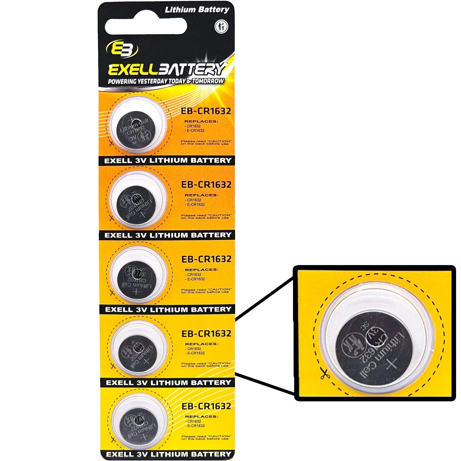 Exell Battery 5-Pack 3V Coin Cell Batteries Compatible with BR1632 ECR1632
