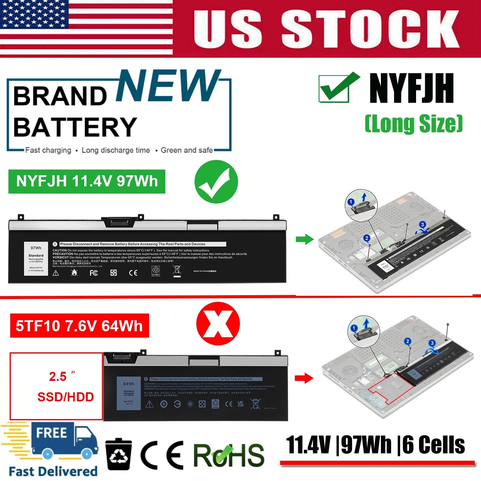 ?NYFJH Battery For Dell Precision 7530 7730 7540 7740 P34E P74F 0WMRC GW0K9 97Wh