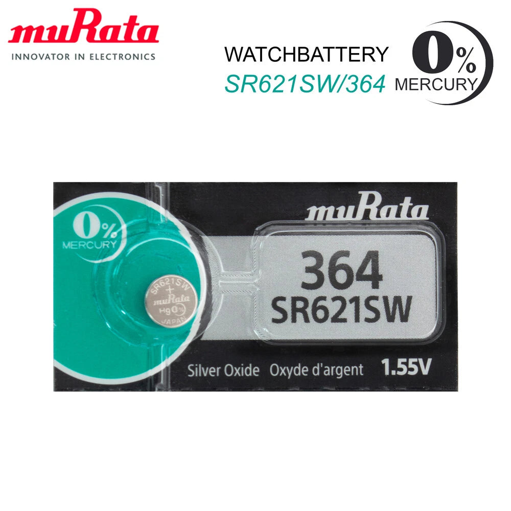 Murata 364 (SR621SW) 1.55V Silver Oxide Battery (1 Battery)
