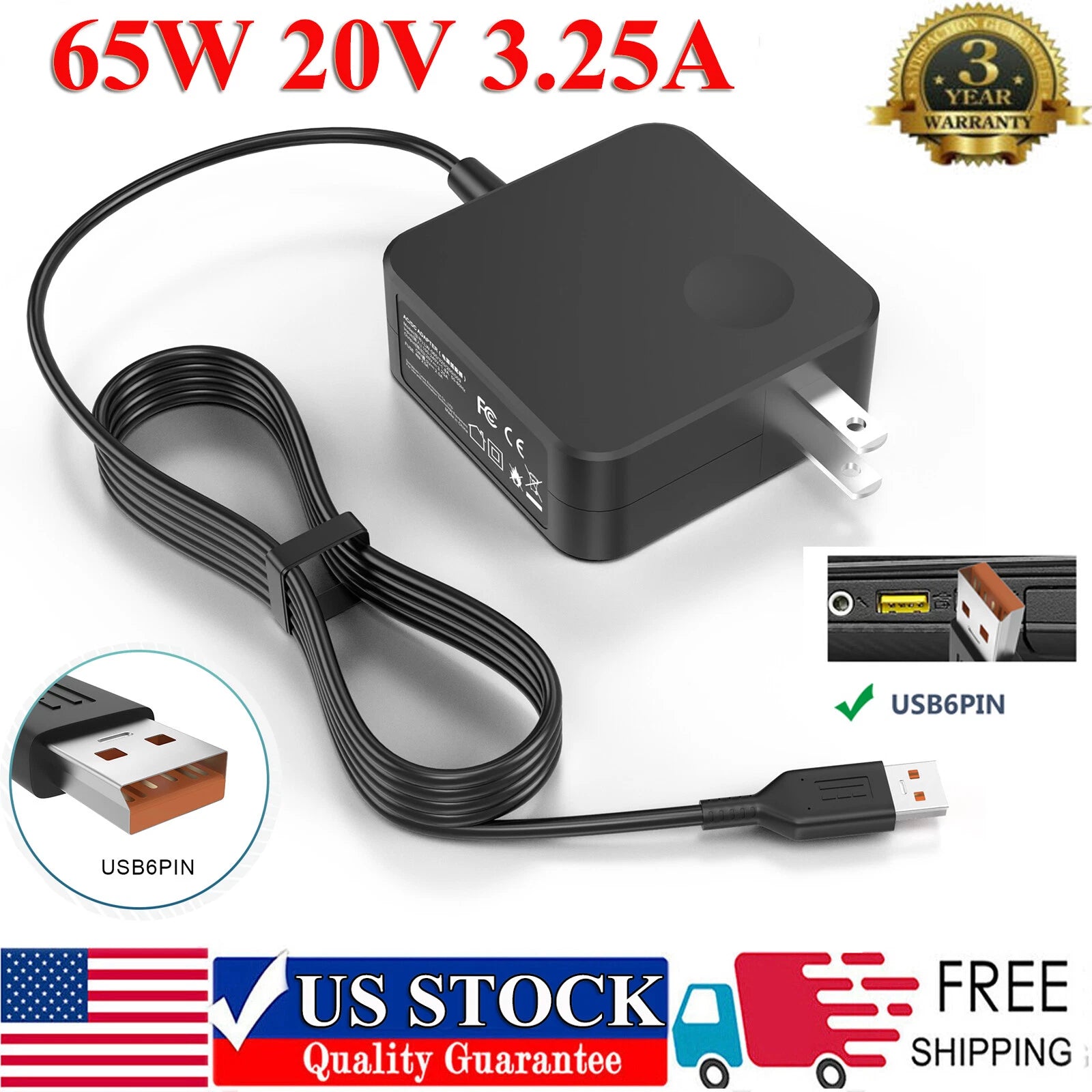 New 65W AC Adapter Charger For Lenovo Yoga 700-14ISK 80QD 900-13ISK 80MK Laptop