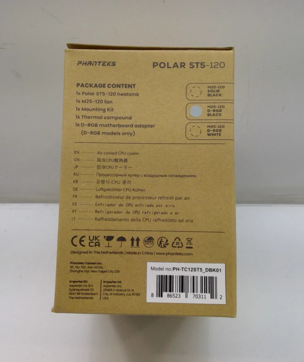 Phanteks POLAR ST5-120 CPU Cooler FOR LGA 115x,1200,1700 AM4 AM5 Black