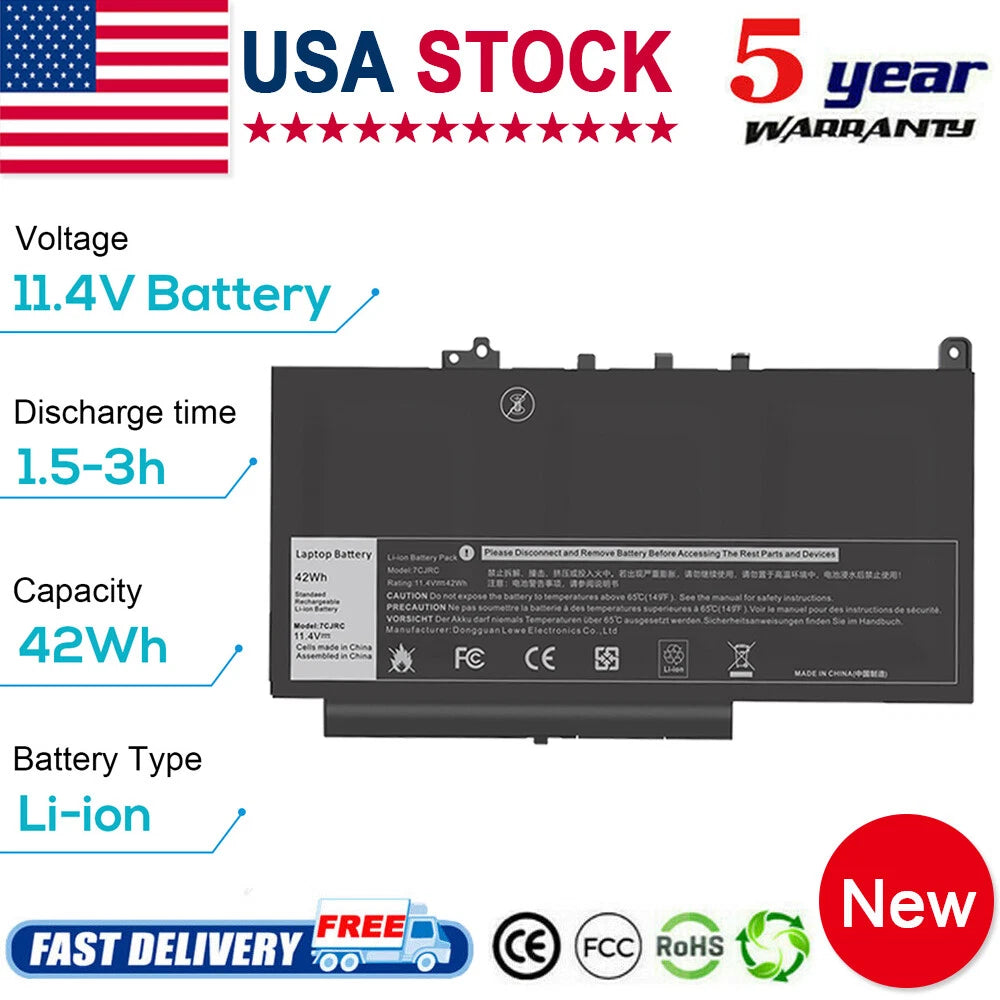7CJRC Laptop Battery For Dell Latitude E7270 E7470 KNM09 21X15 TX283 42Wh 11.4V