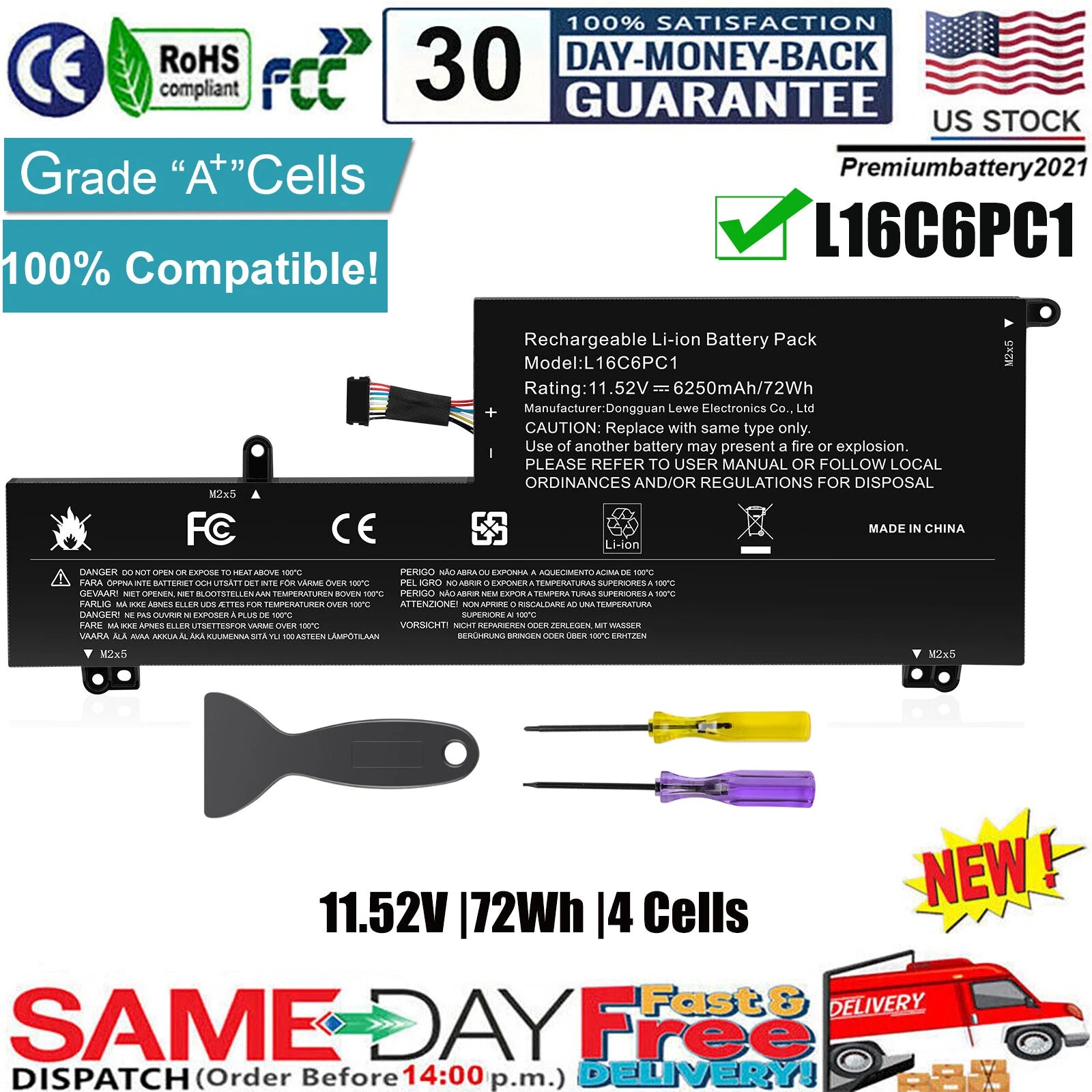 L16C6PC1 Laptop Battery for Lenovo Yoga 720-15Ikb Series L16M6PC1 L16L6PC1 72Wh