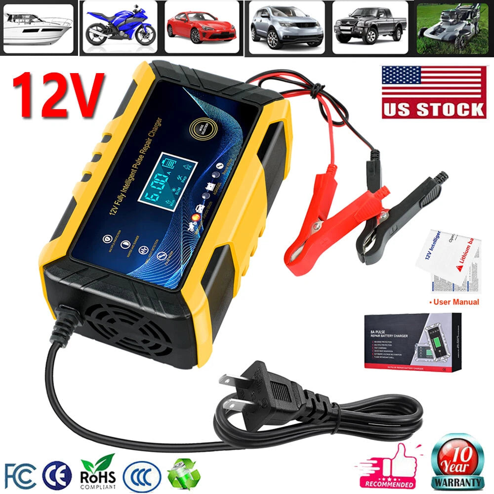 12V 6A Car Battery Charger Maintainer Auto Trickle RV for Truck Motorcycle ATV
