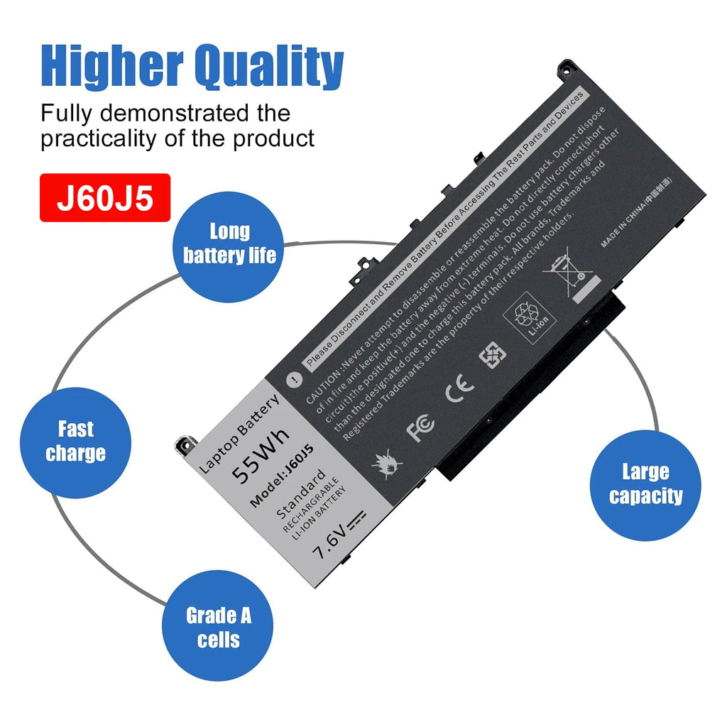 Replacement J60J5 Battery For Dell Latitude E7270 E7470 Series MC34Y 242WD 55Wh