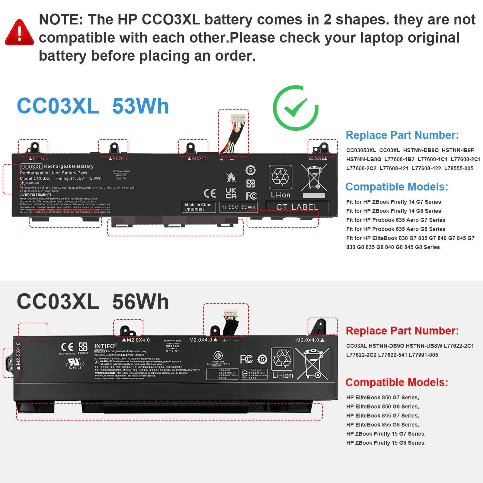 CC03XL Battery for HP EliteBook 830 835 840 845 G7/G8 L77608-421 L77608-1C1 53Wh