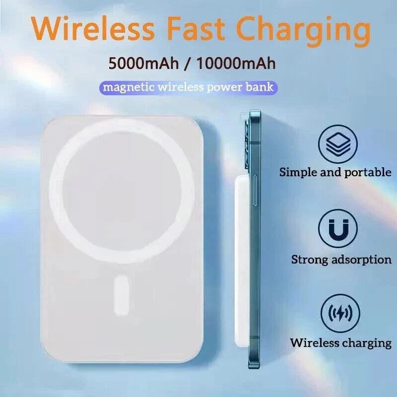 5 x 10000mAh Power Bank Magnetic Battery Pack Wireless Charger iPhone 16/15/14/X