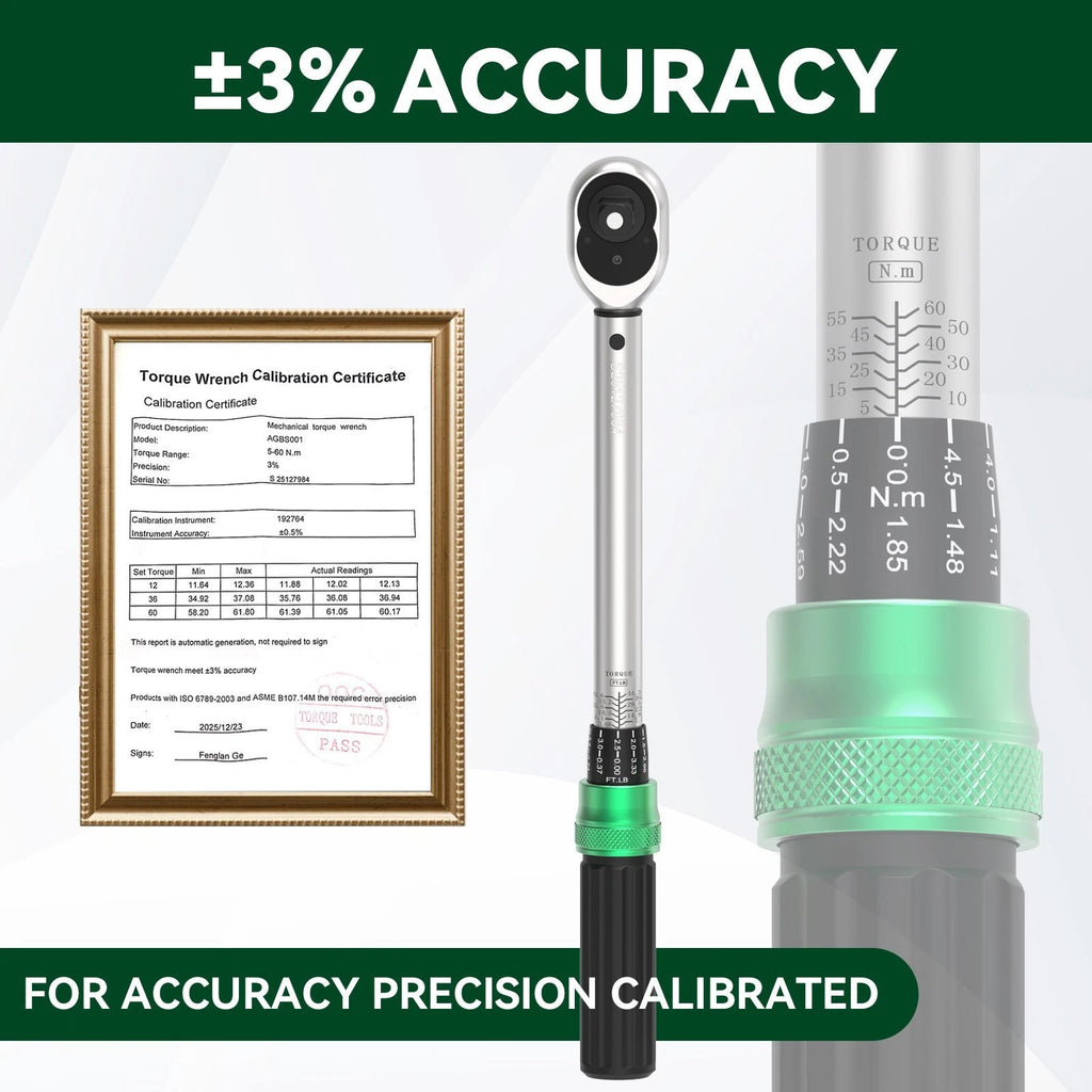?3/8" Drive Torque Wrench 3.69-44.3 ft.lb/5-60n.m w/ 1/2'' & 1/4'' Adapter NEW