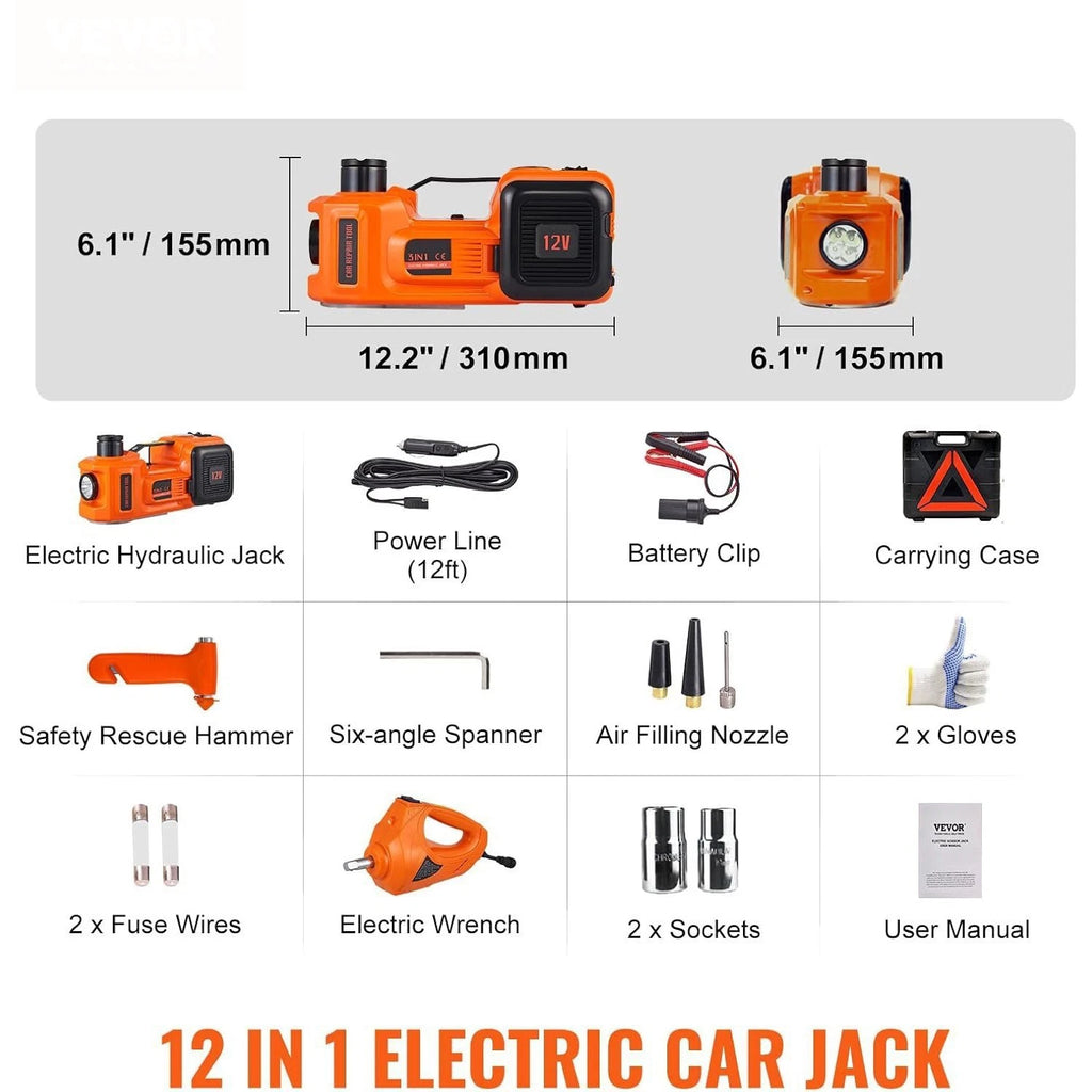 Electric Car Jack with Tire Inflator Pump 12V 5 Ton Hydraulic Car Jack Lift Kit