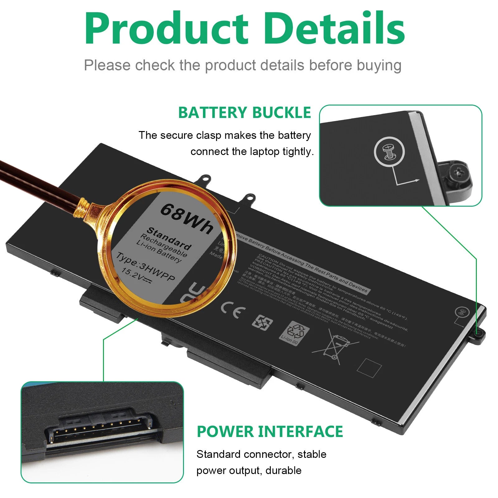 3HWPP Battery for Dell Latitude 5401 E5401 5501 E5501 Precision 3541 3551 68Wh
