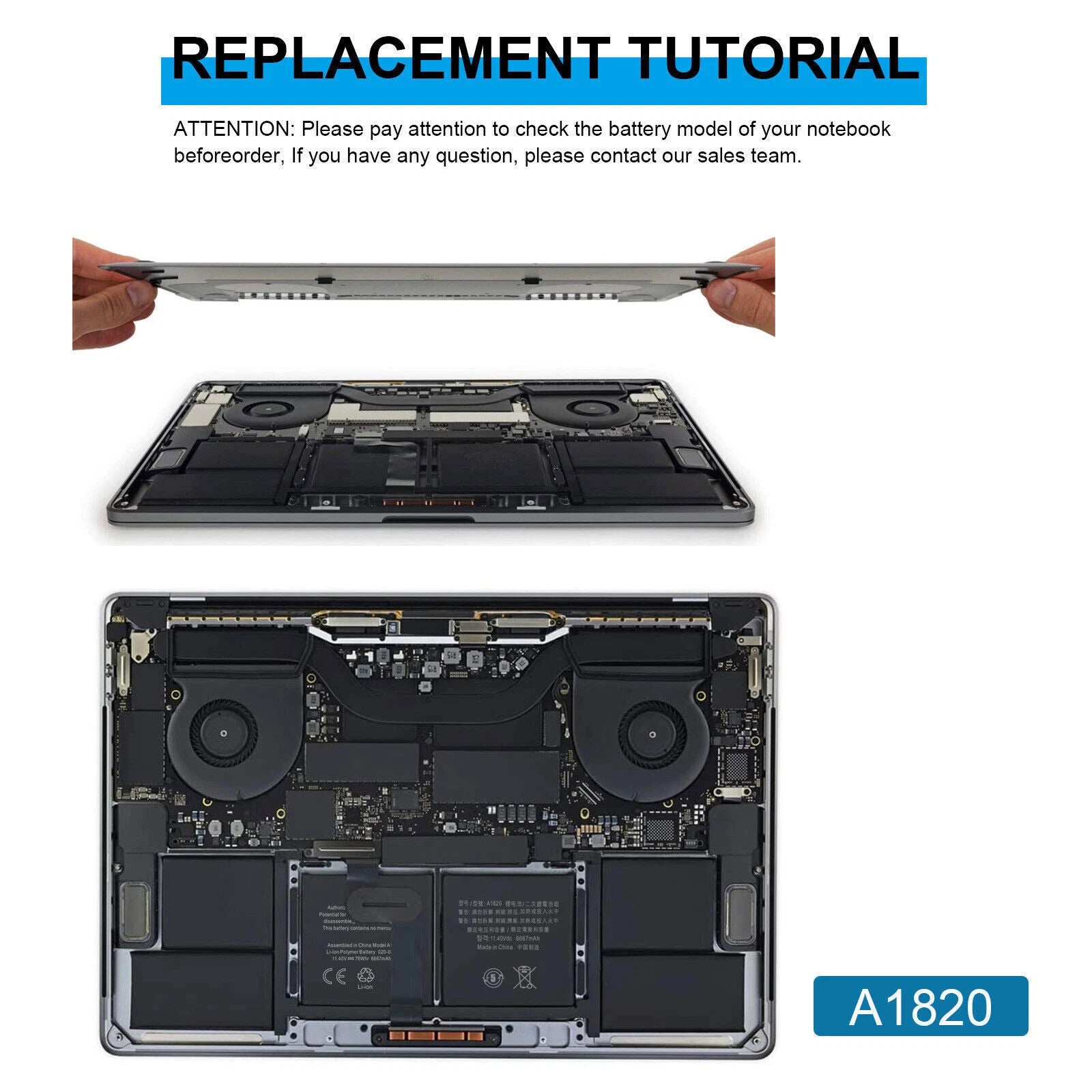 Replace A1820 Battery For MacBook Pro 15''A1707 Late 2016 Mid 2017 EMC 3072 3162