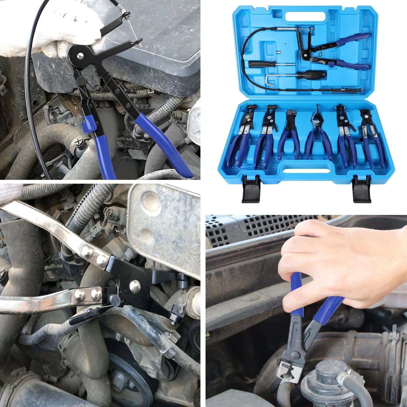 9Pcs Hose Clamp Clip Plier Set Swivel Jaw Flat Angled Band Automotive Tools Kit