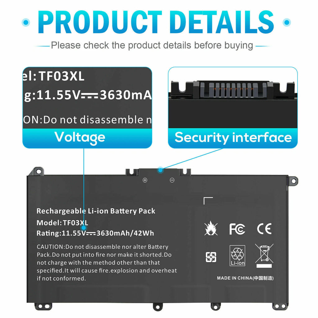 TF03 TF03XL US Battery for HP Pavilion 14-BK 14-BF 14-BP 15-CC 15-CD TFO3 TFO3XL