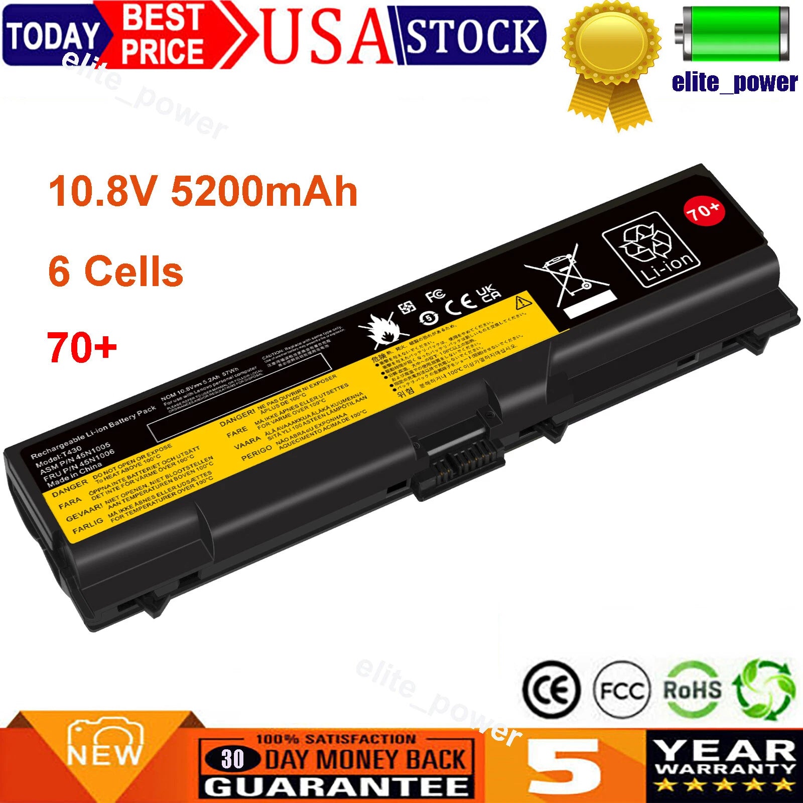??LOT 70+ Battery For Lenovo ThinkPad T430 T430I T530I T530 L530 L430 W530 57Wh