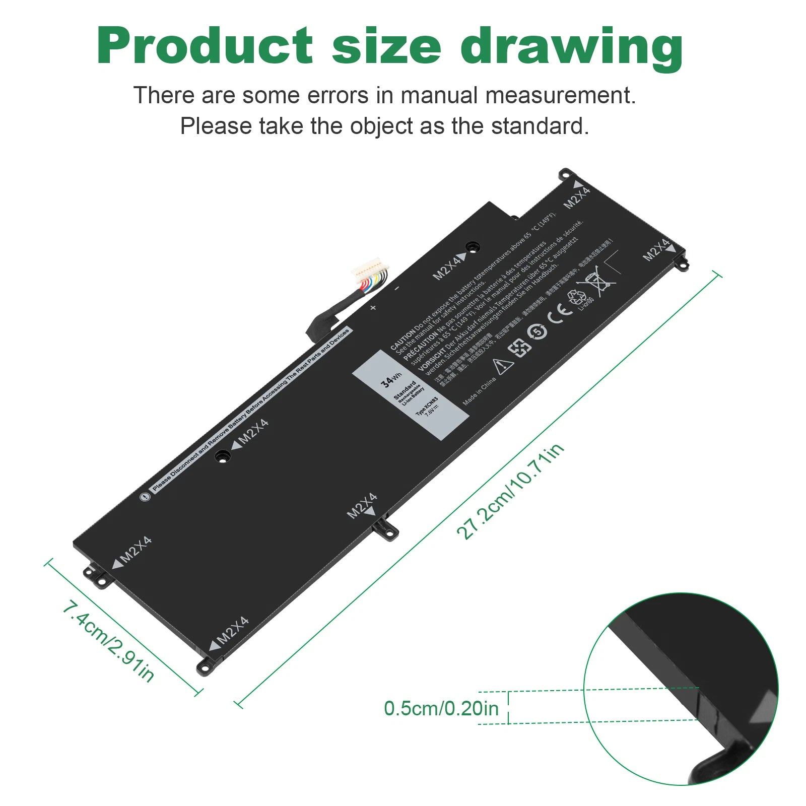 XCNR3 Battery For Dell Latitude 13 E7370 7370 Series XCNR3 0WV7CG WY7CG 34Wh