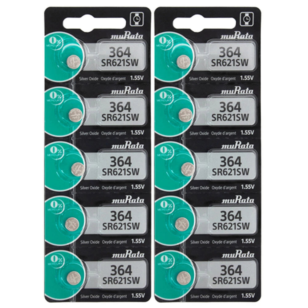10 Murata Silver Oxide SR621SW SR621W SR621 1.55 Battery (2 x 5) - Replaces Sony