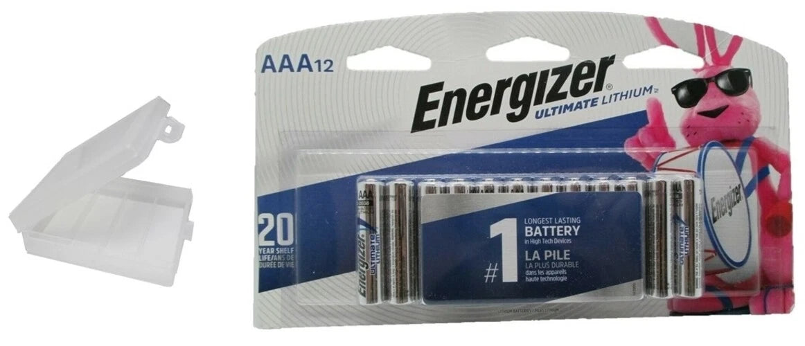 12 AAA Energizer Ultimate Lithium Batteries Longest Lasting Extreme With Holder