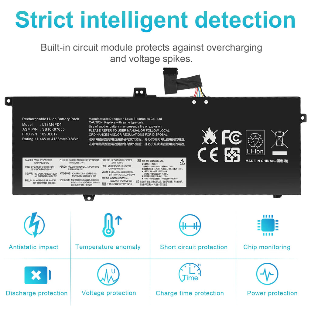 ?02DL017 L18M6PD1 L18C6PD1 Battery For Lenovo ThinkPad X13 X390 X395 Series