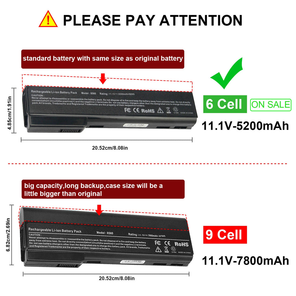 628668-001 628666-001 Battery for HP EliteBook 8460P 8470P 8560P 8570P P/N:CC06