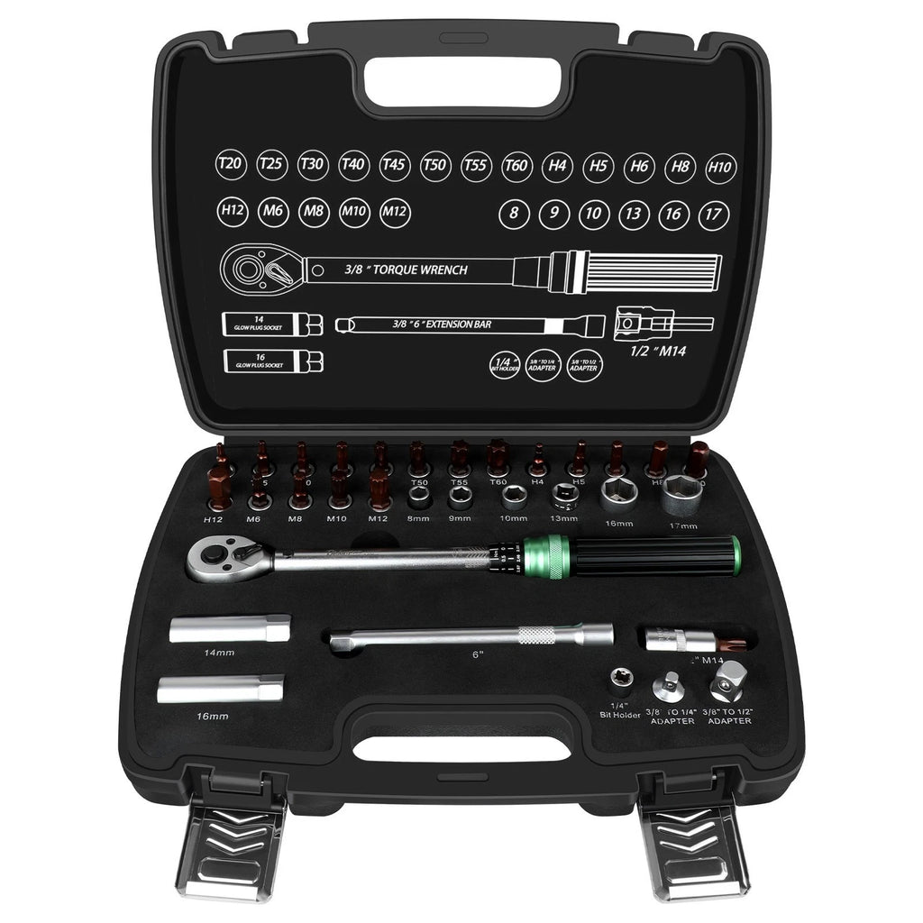 Bike Torque Wrench Set, 3/8 Inch Drive Torque Wrench 5-60N.m Bicycle Tool Kit