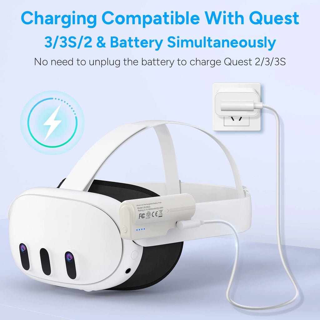 2x Battery Pack for Meta Quest 3/3S and Oculus Quest 2, 6000Mah Extended Battery