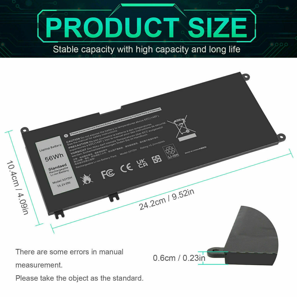 33YDH Battery For Dell Latitude 3380 3400 3480 3580 3590 Vostro 15 7580 7570 US
