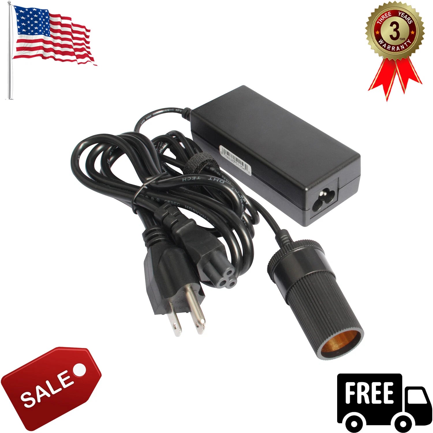 110V-240V AC wall to DC 60W 12V/5A adapter Converter Cigarette Lighter Socket US