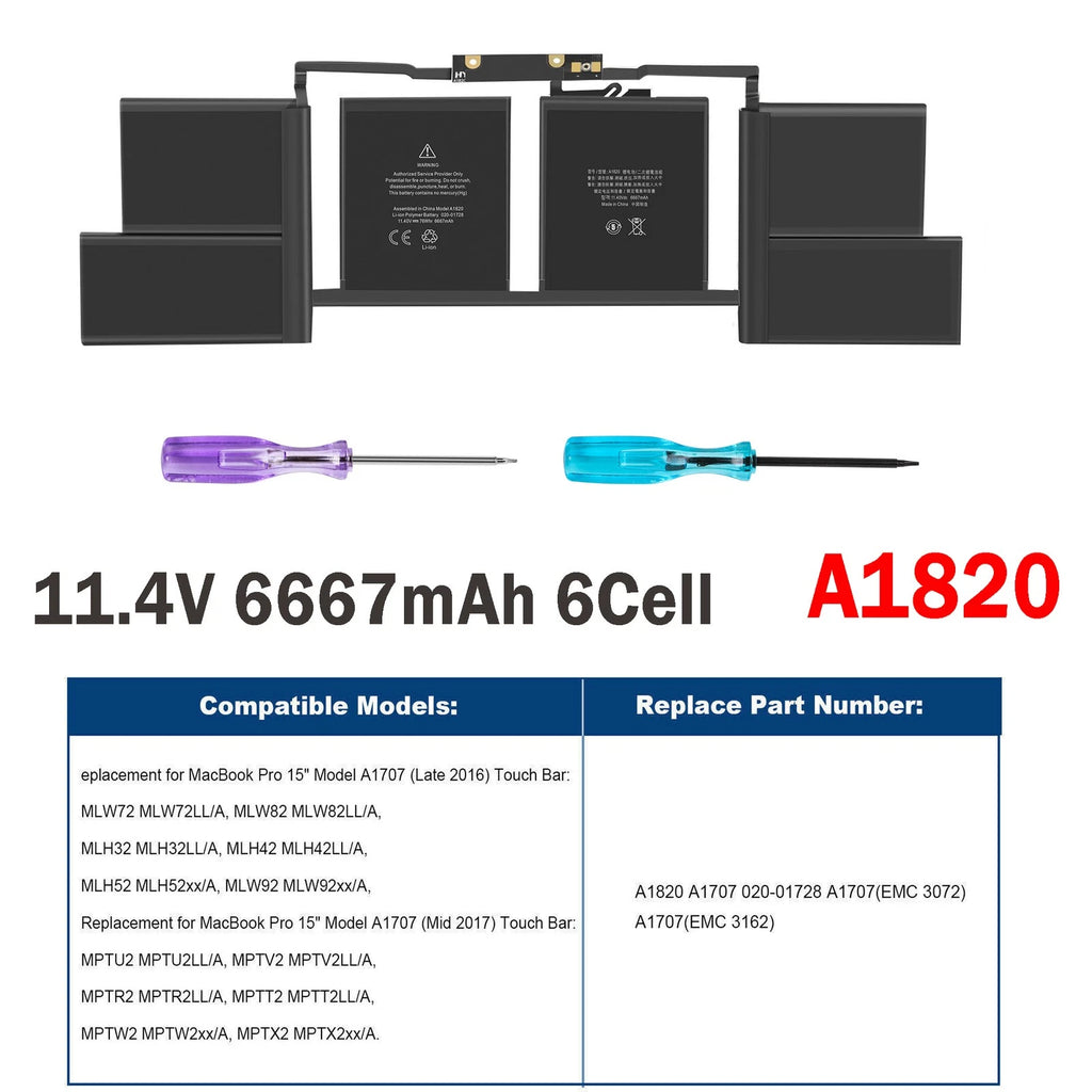 ??A1820 A1707 Battery For Apple MacBook Pro 15'' Late 2016 Mid 2017 EMC3072 76Wh