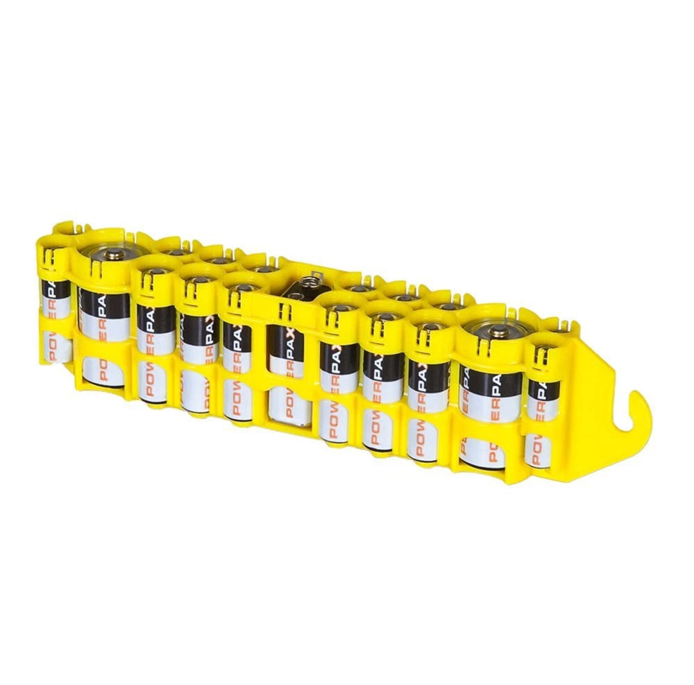 Powerpax Original Battery Organizer, Holds 12 AA, 4 AAA, 2 C, 1 9V, Yellow