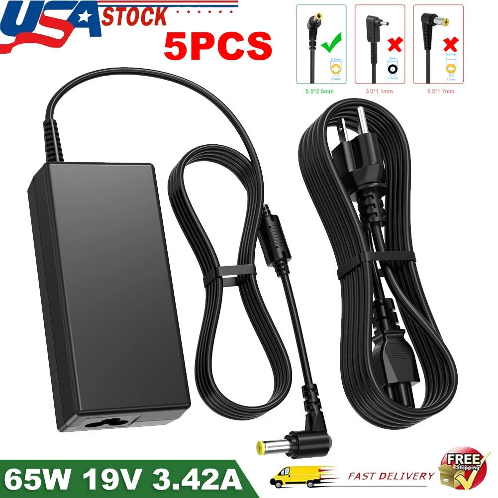 Lot 5PCS AC Adapter Charger For Toshiba C55T Laptop Power Supply 19V 3.42A 65W