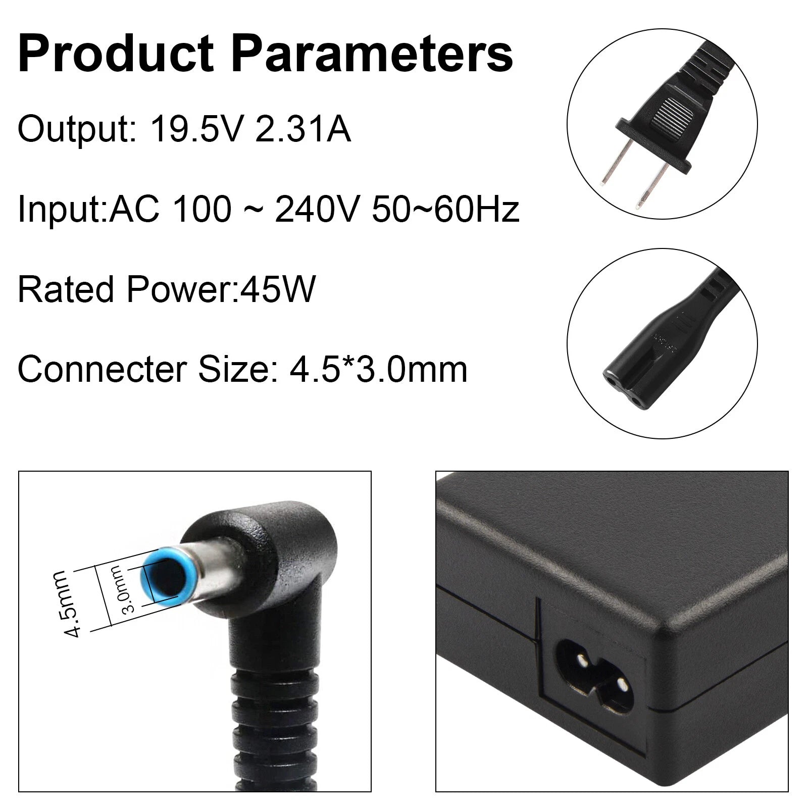 For HP 45W Blue tip AC Adapter Charger 740015-002 741727-001 Laptop 19.5V 2.31A