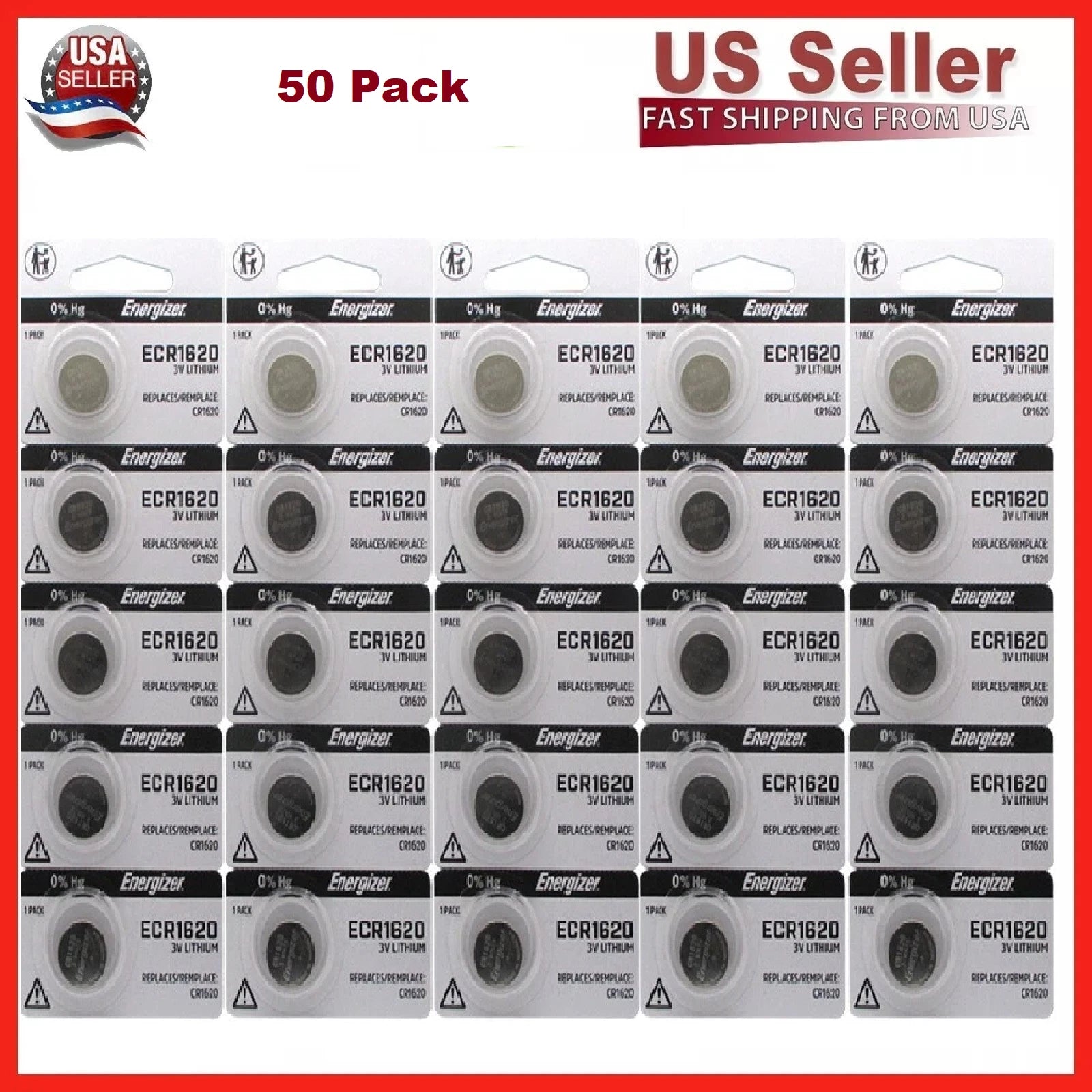 50 x CR 1620 Energizer battery Lithium 3V CR1620 Original New Batteries