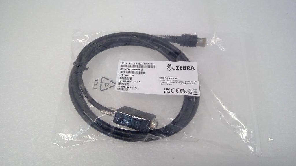 NEW Zebra CBA-R07-S07PAR RS232 DB9 Female 7ft 12V Straight Scanner Cable