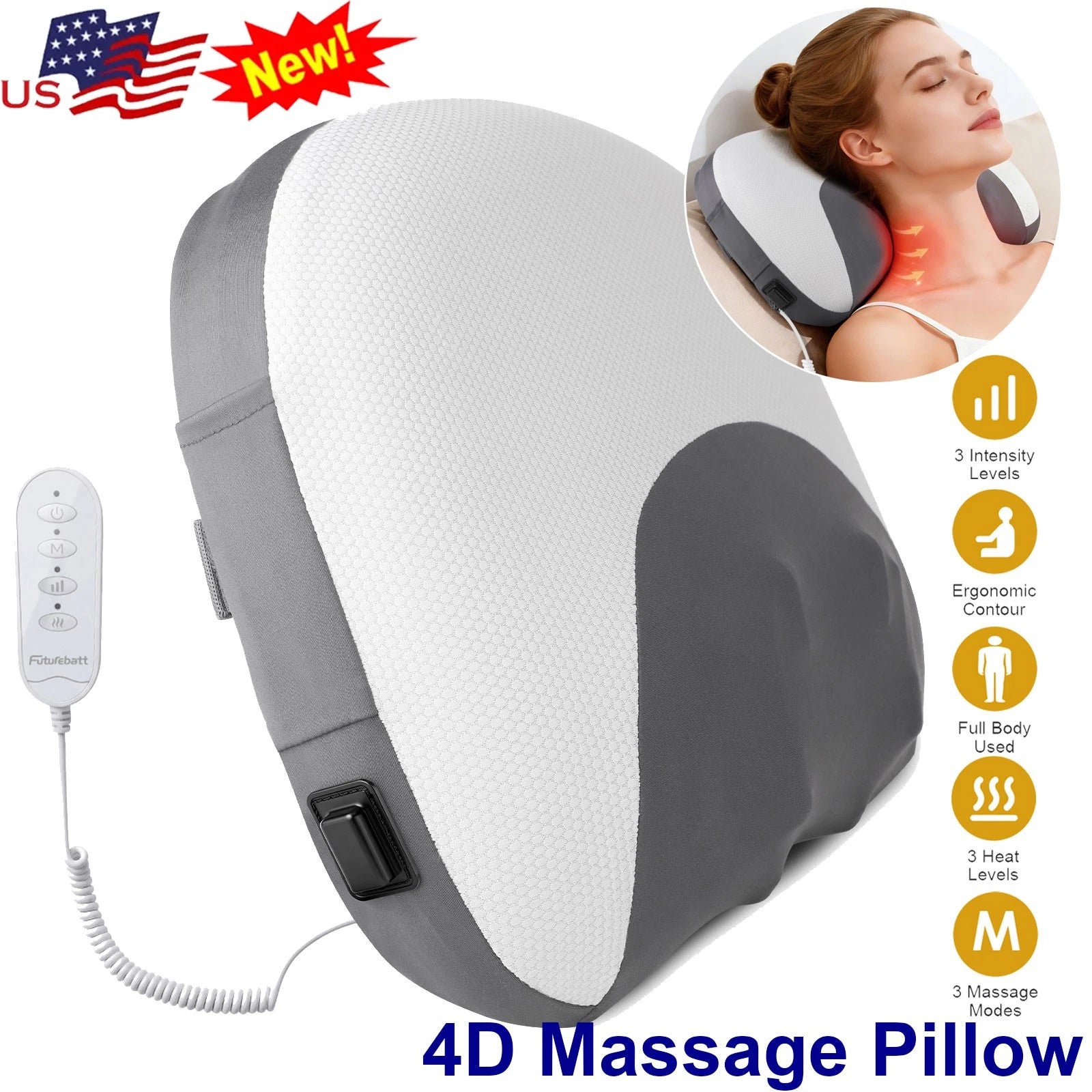 Shiatsu Back Neck and Shoulder Massager with Heat Deep Tissue 3D Kneading Pillow