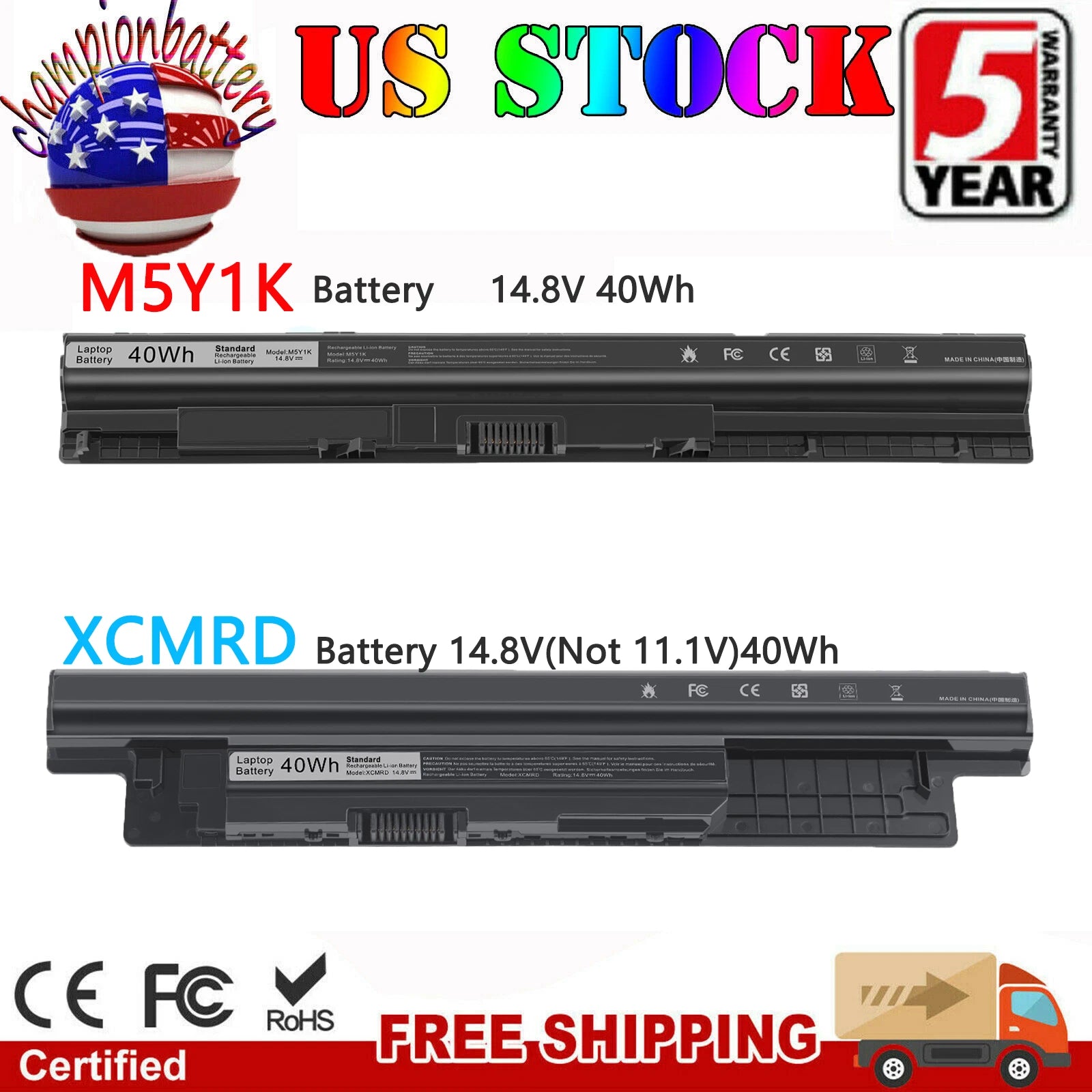 M5Y1K/XCMRD Battery For Dell inspiron 14 15 17 3000 5000 Series KI85W MR90Y 40Wh