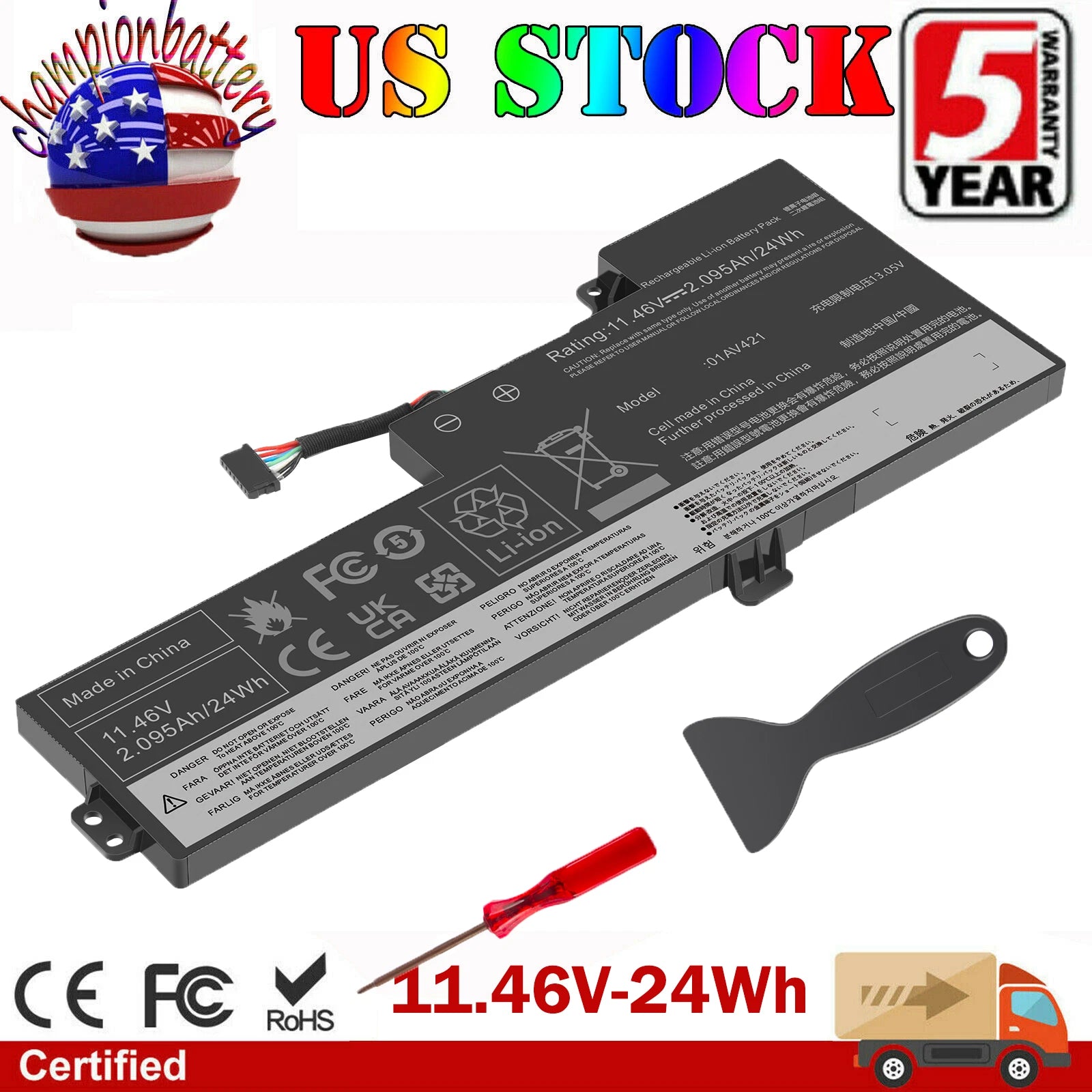 01AV421 01AV419 Battery for Lenovo ThinkPad T470 T480 A475 A485 TP25 Series 24Wh
