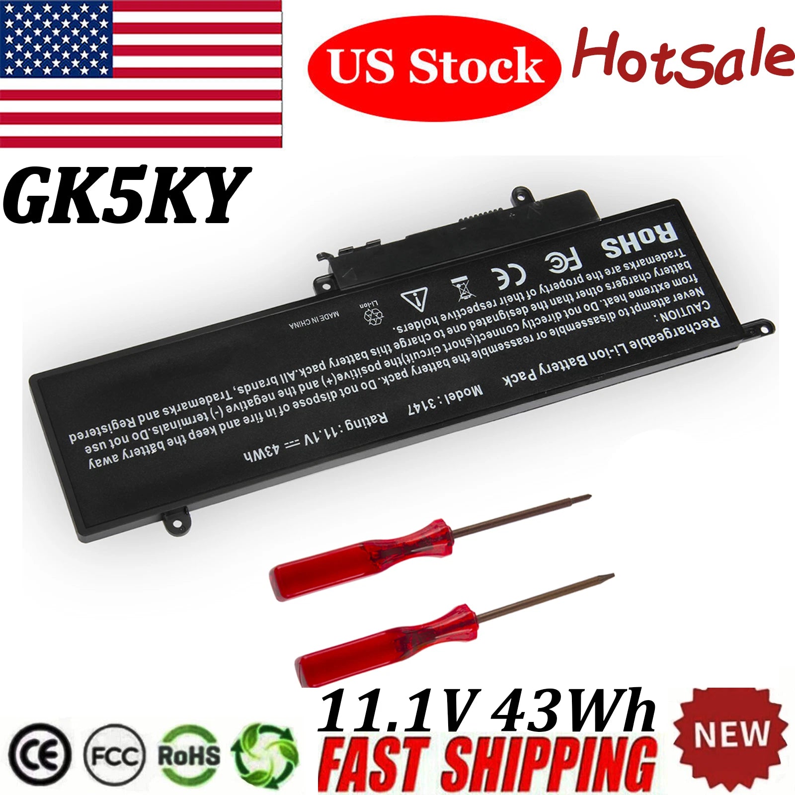GK5KY BATTERY FOR DELL INSPIRON 11 3000 3147 3148 3152 13 7000 7348 15 7568 43WH