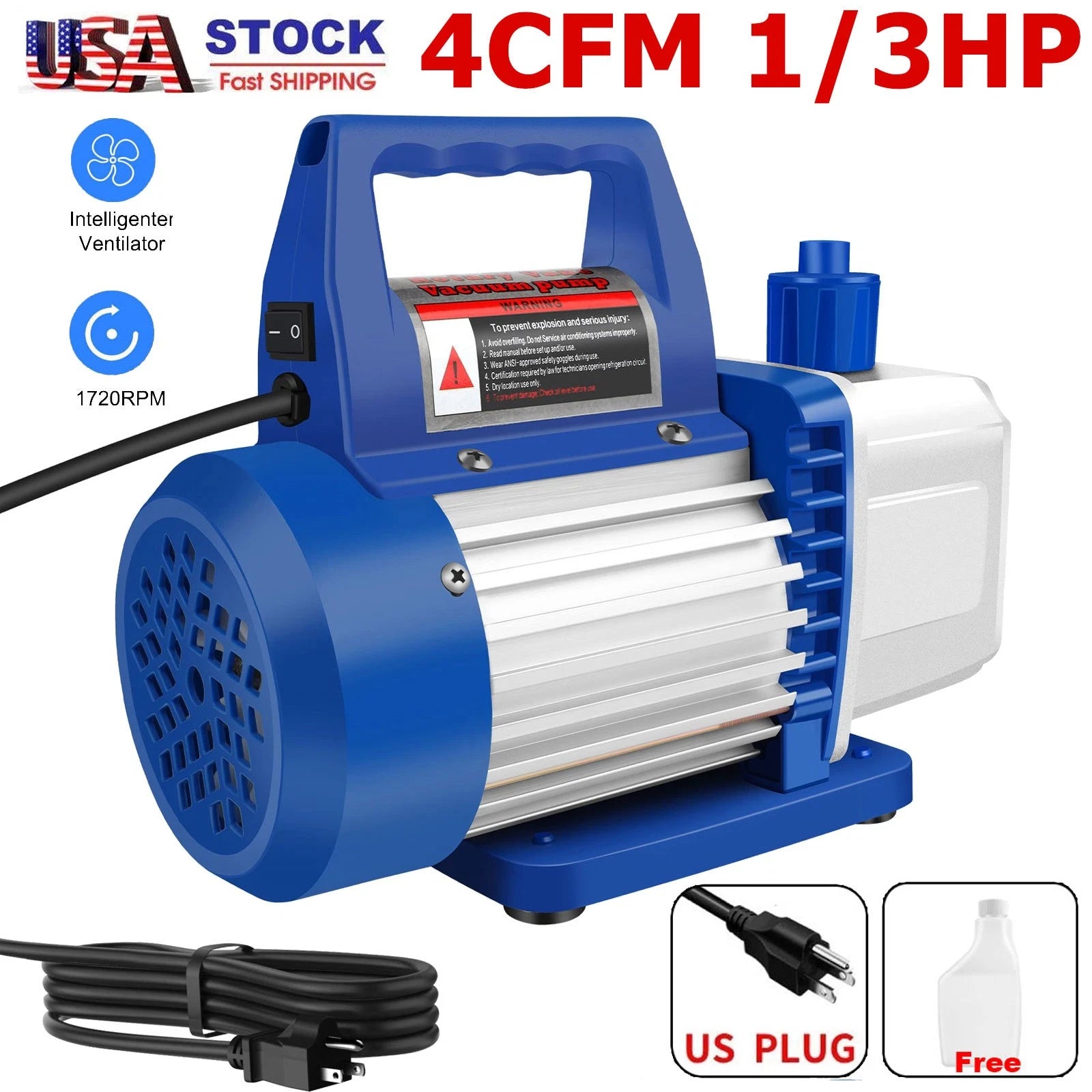 4 CFM 1/3 HP Single Stage Vacuum Pump 110V-120V AC Air Conditioner for HVAC US