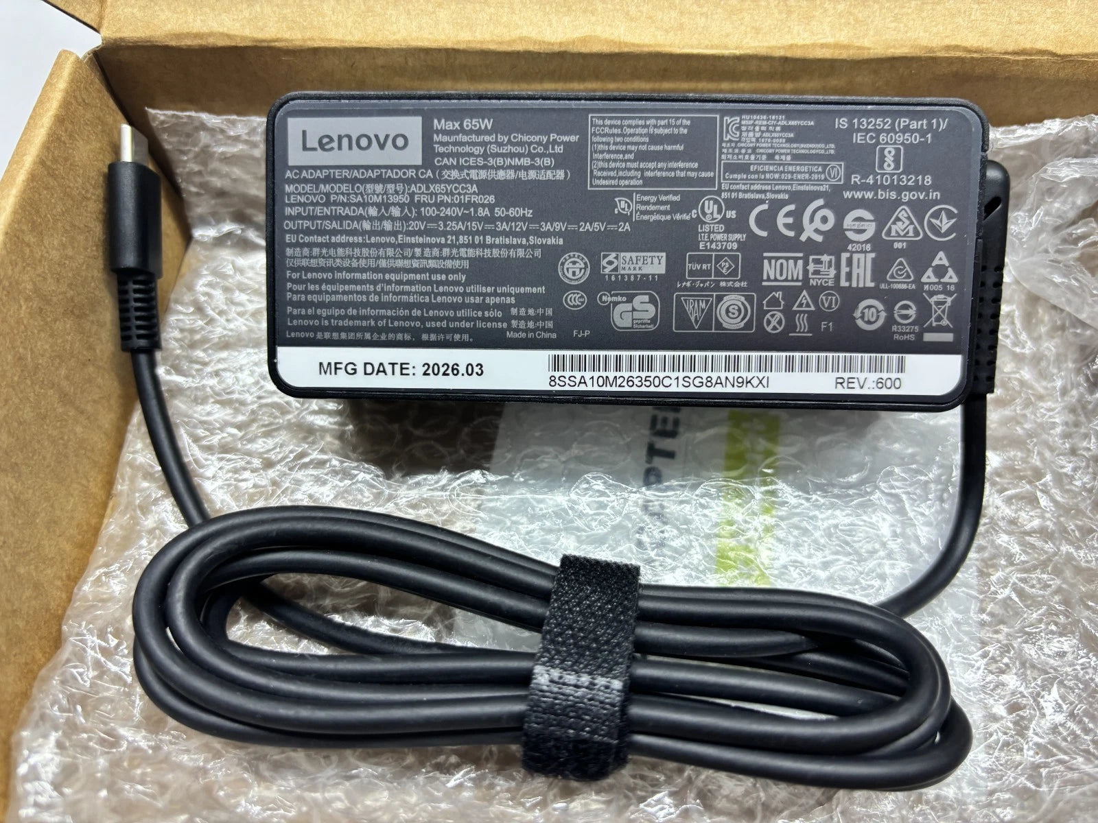 Genuine NEW 65W USB-C Type-C Laptop Adapter Charger LenovoADLX65YLC3A ThinkPadX1