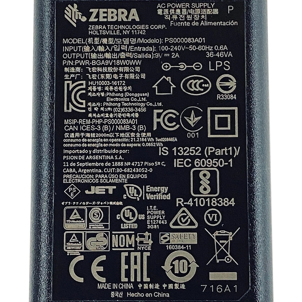 NEW Genuine Zebra AC Adapter PS000083A01 Power Supply 9V 2A