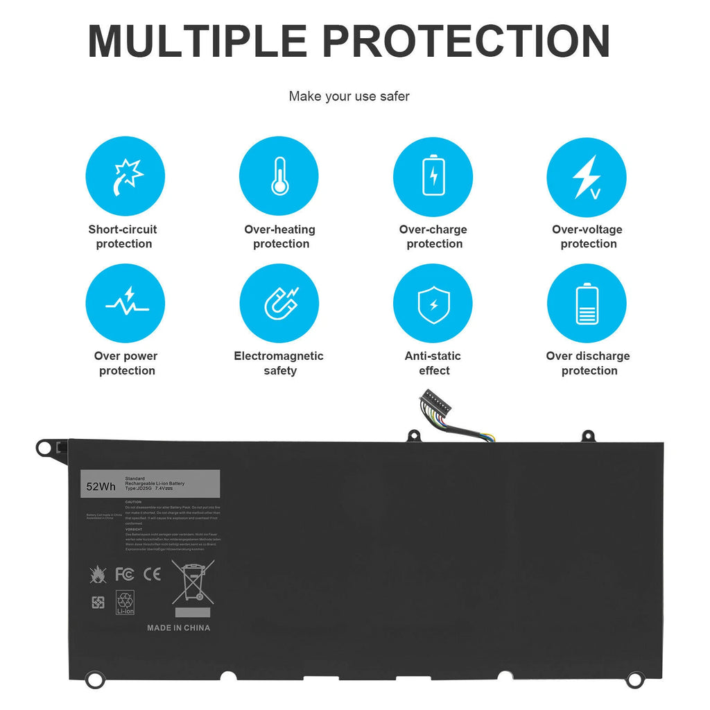 JD25G 52Wh Battery For Dell XPS 13 9350 9343 0DRRP 090V7W JHXPY P54G001 P54G002
