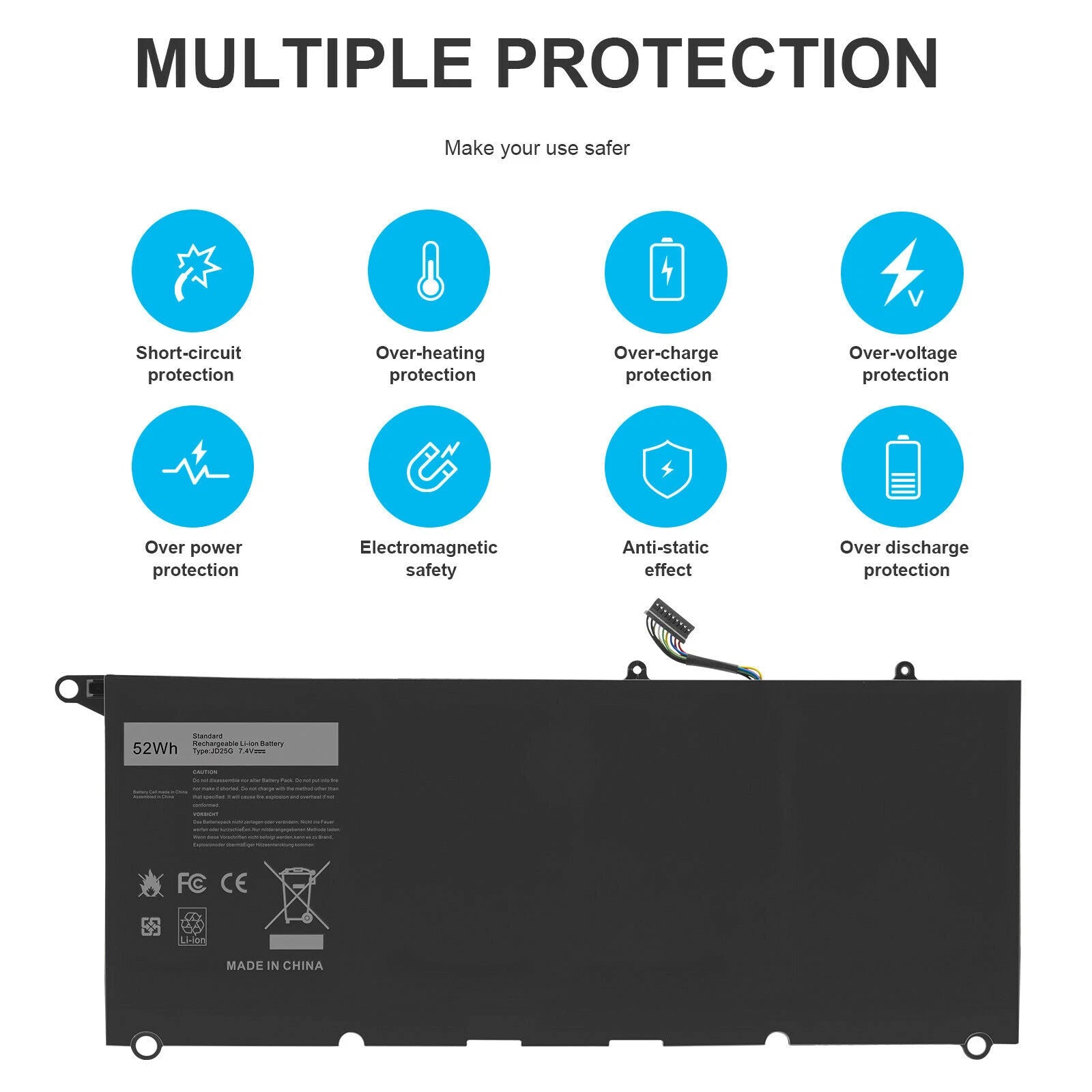 JD25G 52Wh Battery For Dell XPS 13 9350 9343 0DRRP 090V7W JHXPY P54G001 P54G002