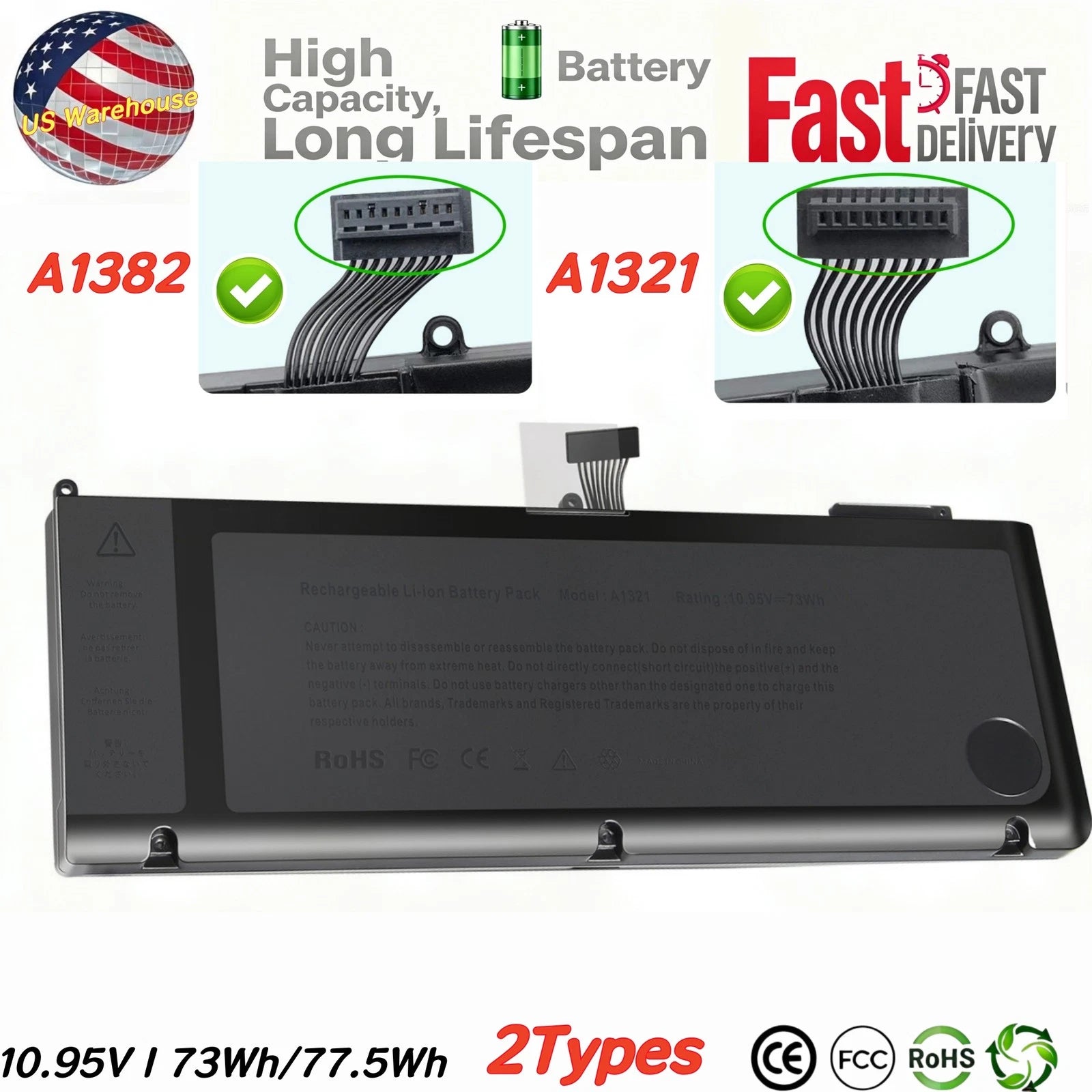 A1382 Battery For MacBook Pro A1286 Mid 2009 2010 2012 Late/Early 2011 A1321 NEW