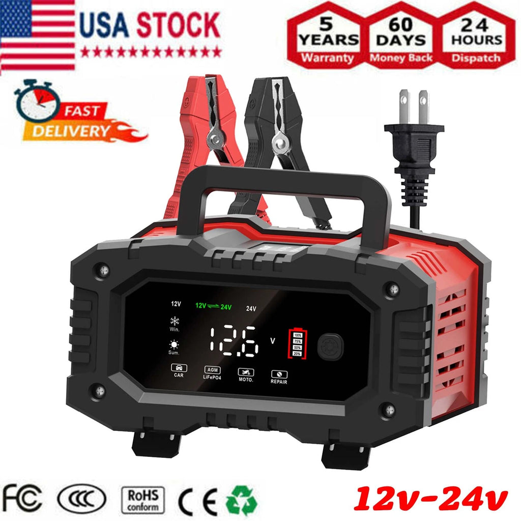 20Amp 12V/24V Car Battery Charger Lithium Lead-Acid AGM/Gel/SLA LiFePO4 Battery