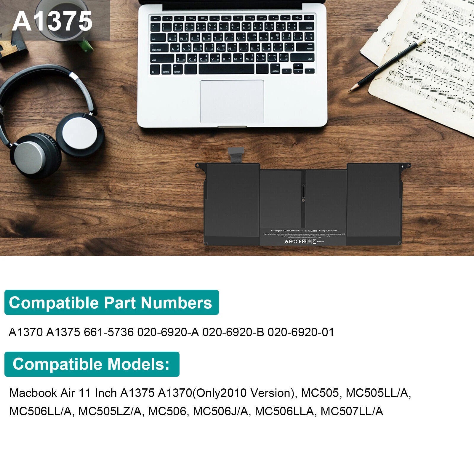 A1375/A1406 Battery for MacBook Air 11''A1370 Late 2010 Mid 2011 A1465 Mid 2012