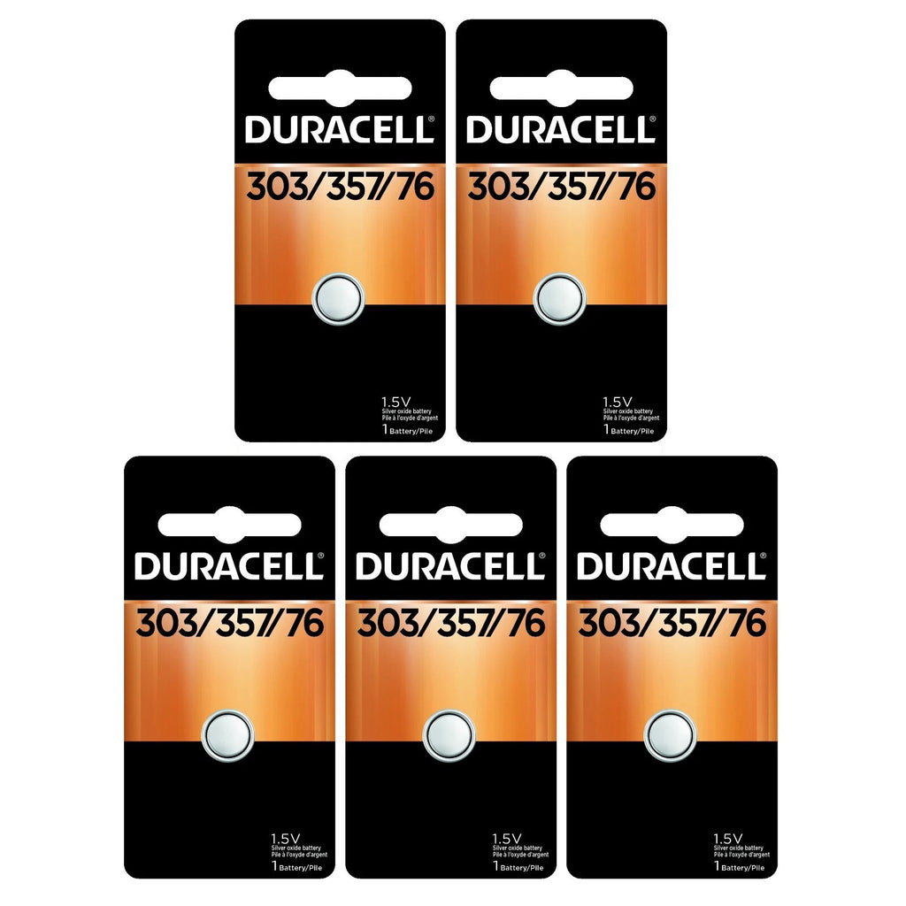 5 x 303/357 Duracell Silver Oxide Batteries (AG13, SR44, SR44W, EPX76, 76B)