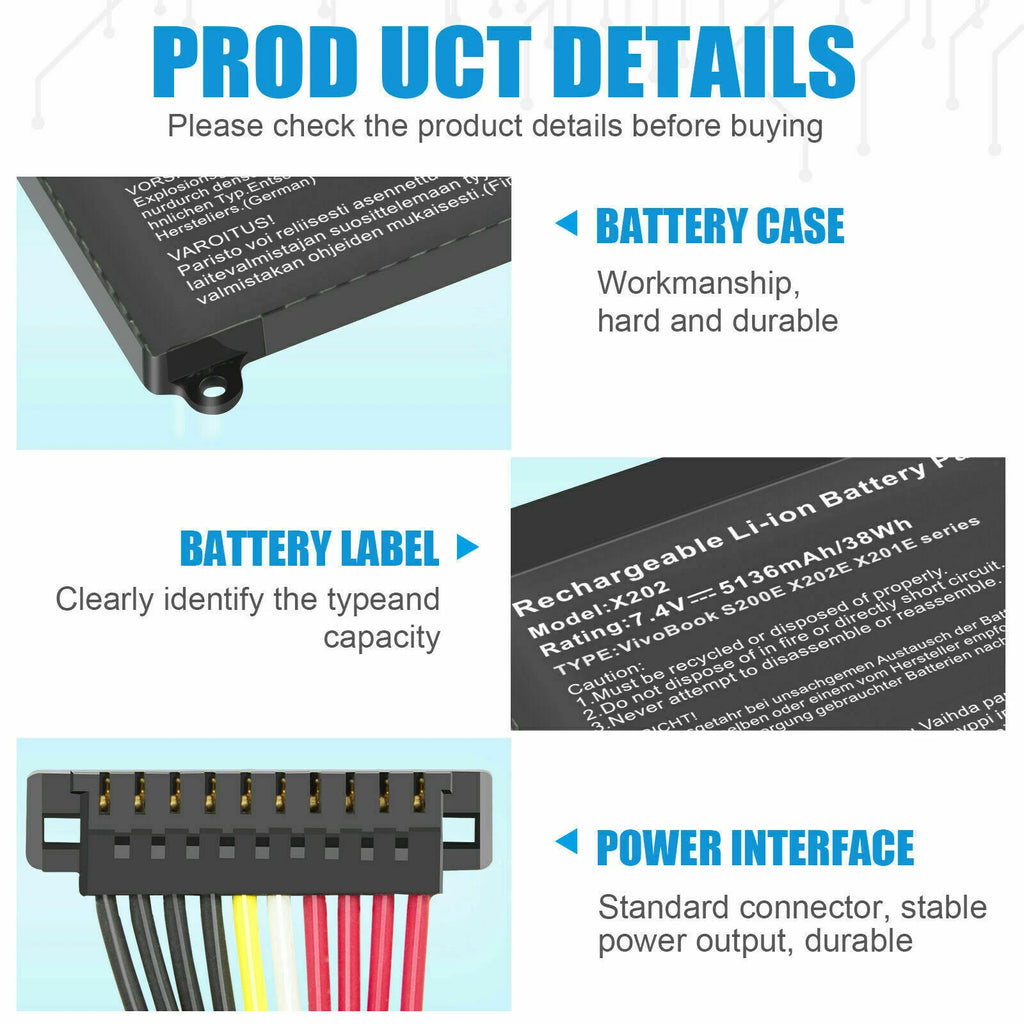 33Wh Battery C21-X202 for ASUS VivoBook X202 X202E X201E S200E Q200E Series